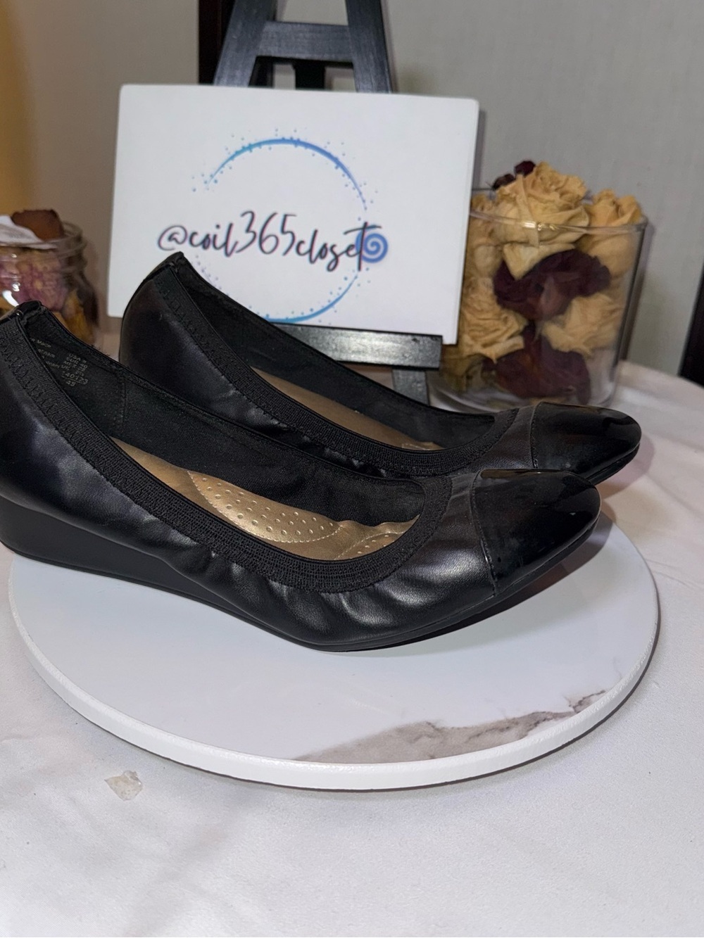 Women's Black Slip-On Comfort Wedge Flats